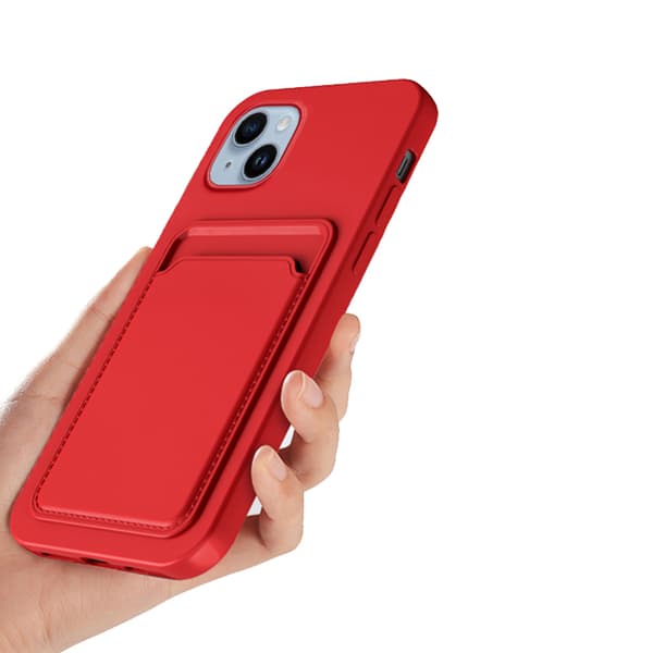 iPhone 14 Plus Silicone Case with Card Holder - Red