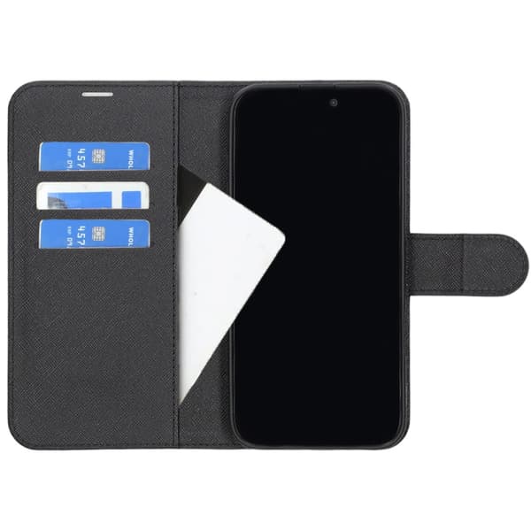 Flip Stand Leather Wallet Case For iPhone 16 Black
