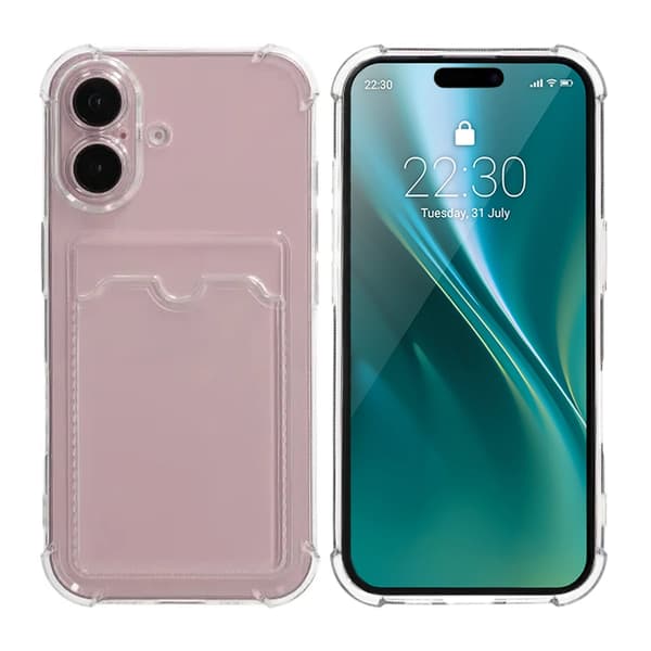 Shockproof Case with Card Holder iPhone 16 Transparent