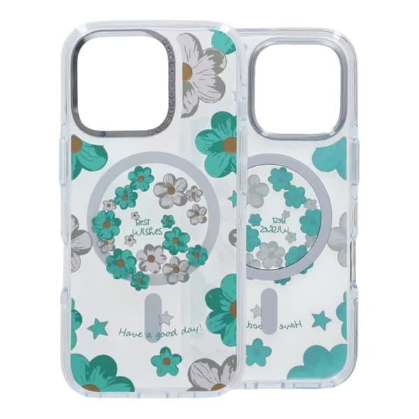 Gradient Floral Magnetic Case For iPhone 16 Pro Green