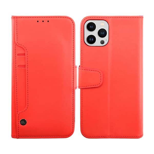 iPhone 14 Pro Plånboksfodral Extra Kortfack Rvelon - Röd