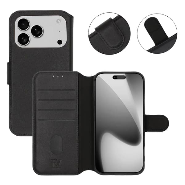 RV Genuine leather Wallet Case iPhone 17 Pro Max Black