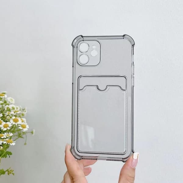 iPhone 12 Shockproof Case with Card Holder - Gray