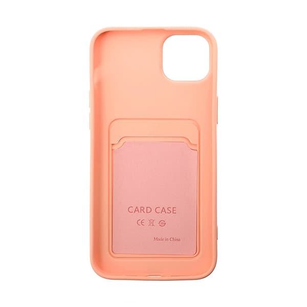 iPhone 14 Plus Silicone Case with Card Holder - Pink