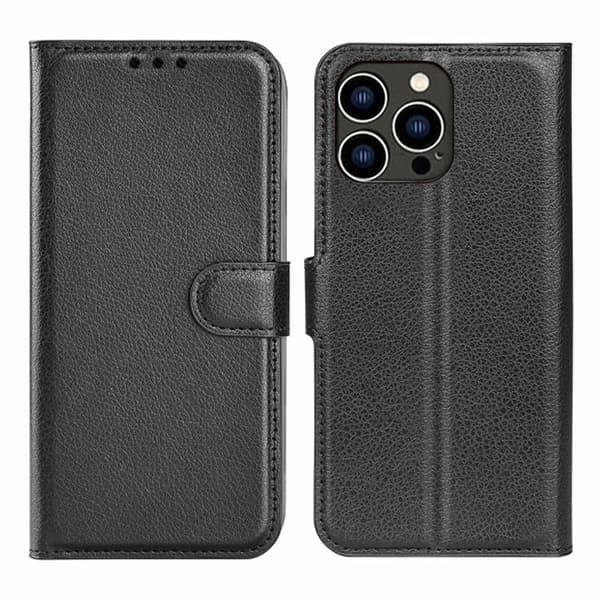 iPhone 15 Pro Max Flip Stand Leather Wallet Case Black