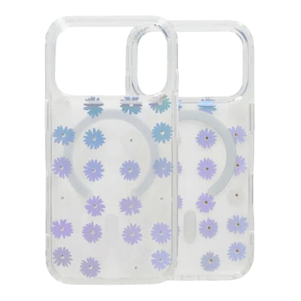 Laser Engraved Floral Rhinestone MagSafe Case For iPhone 17 Pro Max White Daisy