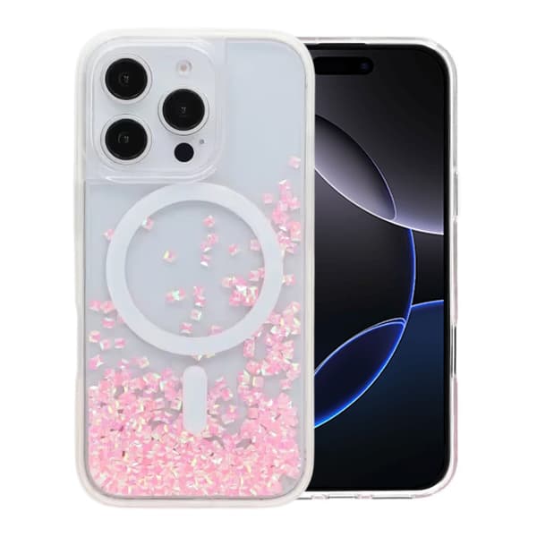 Diamond Quicksand Magnetic Case For iPhone 16 Pro Pink