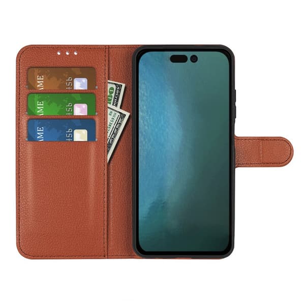 iPhone 14 Pro Max Wallet Case with Stand - Brown