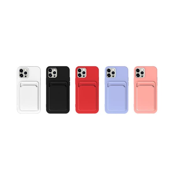 iPhone 13 Pro Max Silicone Case with Card Holder - Pink