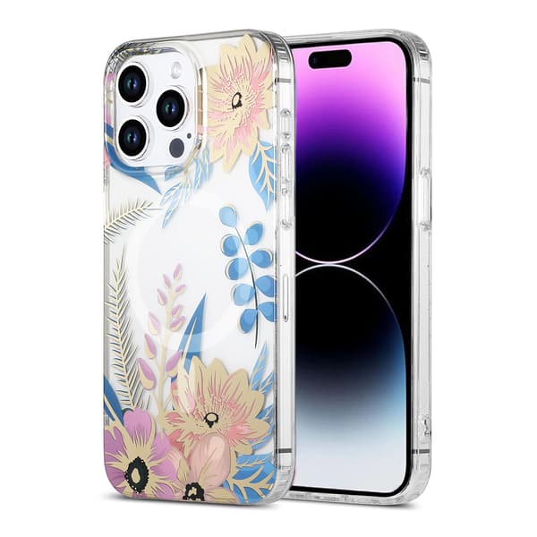 Mobile Case MagSafe for iPhone 14 Pro Max - Flowers Pink-blue