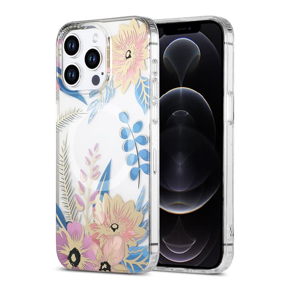 iPhone 12 Pro Max Case MagSafe - Flowers Pink/Blue