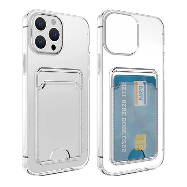 iPhone 15 Pro Max Shockproof Case with Card Holder - Transparent