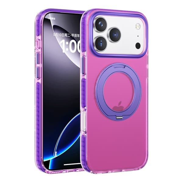 Stöttåligt skal med roterbart stativ för iPhone 17 Pro Max - Rosa-lila