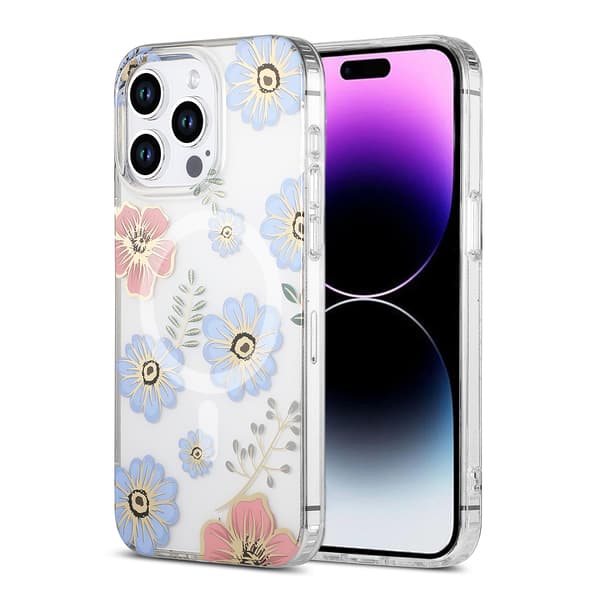 Mobile Case MagSafe for iPhone 15 Pro Max - Flowers Red-blue