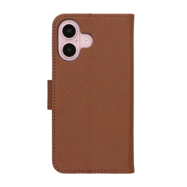 Flip Stand Leather Wallet Case For iPhone 16 Brown