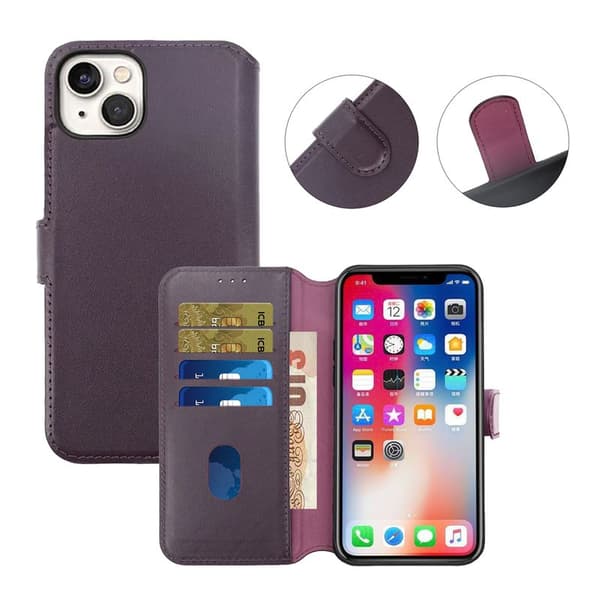 iPhone 15 Plus Plånboksfodral Läder Rvelon - Lila