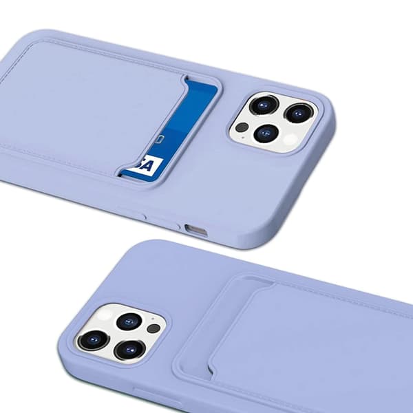 iPhone 14 Pro Max Silicone Case with Card Holder - Purple