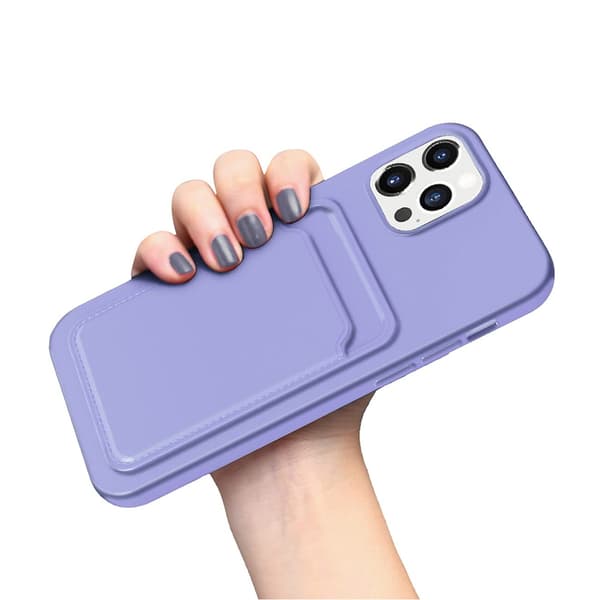 iPhone 14 Pro Max Silicone Case with Card Holder - Purple