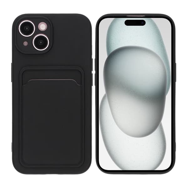 iPhone 15 Silicone Mobile Case with Card Holder - Black