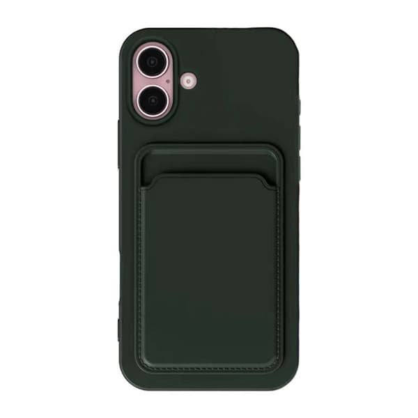 iPhone 16 Plus Silicone Mobile Case with Card Holder - Military Green