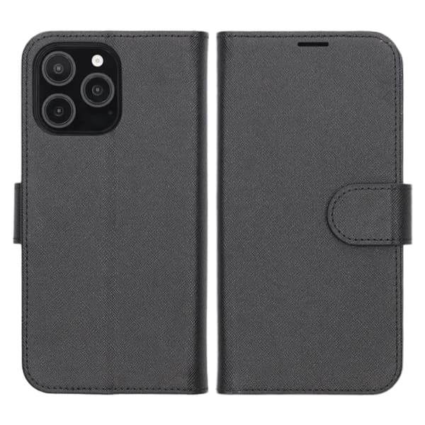Flip Stand Leather Wallet Case For iPhone 16 Pro Black