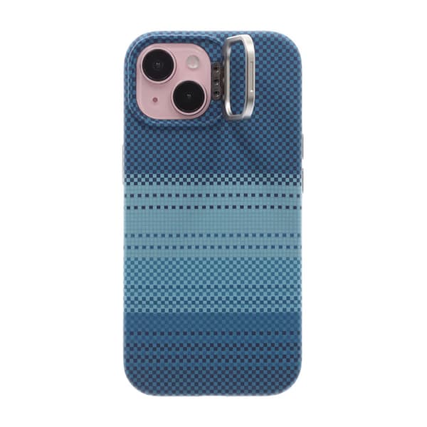 iPhone 15 Case with Magsafe and Folding Stand - Striped Blue