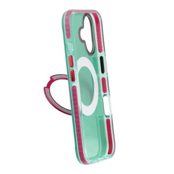Iridescent Shockproof Case with 360-degree Rotatable Kickstand For iPhone 17 Green