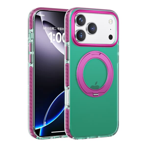Iridescent Shockproof Case with 360 degree Rotatable Kickstand For iPhone 17 Pro Max Green