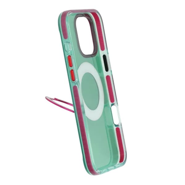 Iridescent Shockproof Case with 360 degree Rotatable Kickstand For iPhone 16 Pro Green