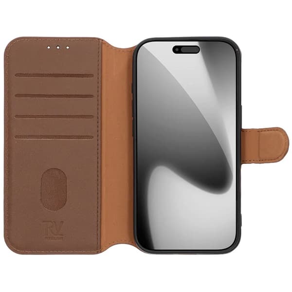 Rvelon Plånboksfodral Äkta Läder för iPhone 17 Pro - Brun