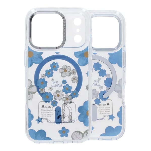 Gradient Floral Magnetic Case For iPhone 17 Pro Blue