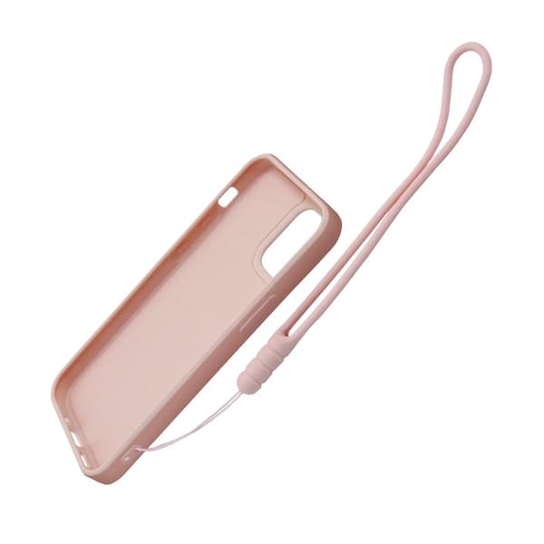 iPhone 12 Pro Max Silicone Case with Ring Holder and Hand Strap - Pink