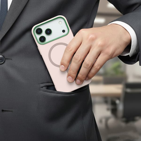 Mobilskal Silikon med Kamera Metallram för iPhone 17 Pro Max - Rosa