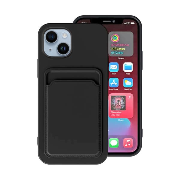 iPhone 14 Silicone Case with Card Holder - Black