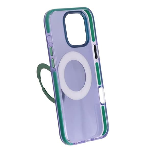 Iridescent Shockproof Case with 360 degree Rotatable Kickstand For iPhone 16 Pro Max Purple