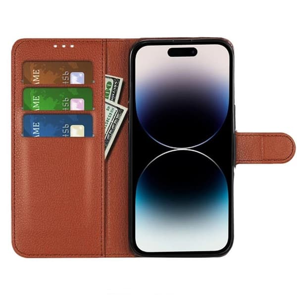 iPhone 15 Pro Max Wallet Case with Stand - Brown