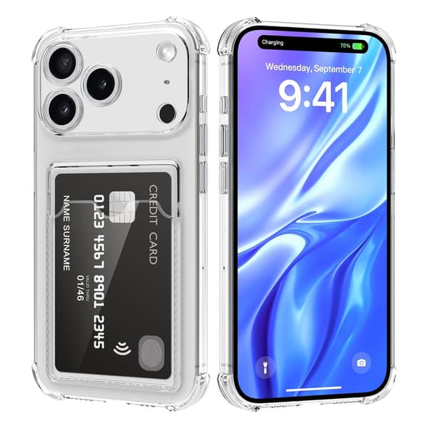 Shockproof Phone Case with Card Holder for iPhone 17 Pro Max - Clear