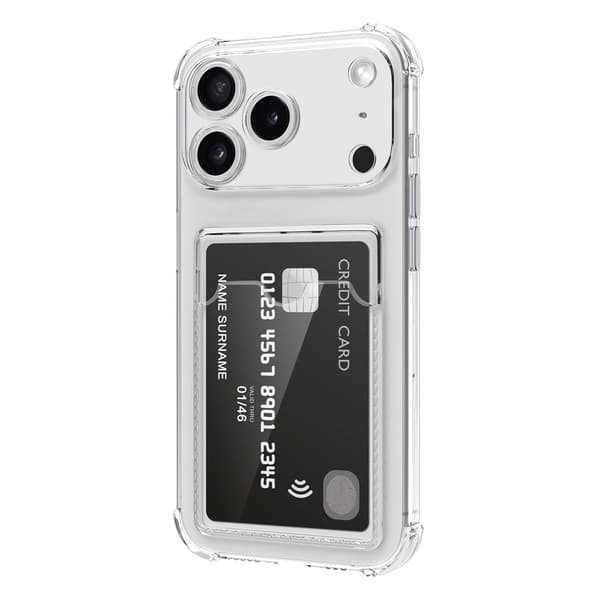 Shockproof Phone Case with Card Holder for iPhone 17 Pro Max - Clear