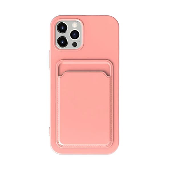 iPhone 13 Pro Max Silicone Case with Card Holder - Pink