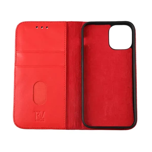 iPhone 12 Mini Plånboksfodral Läder Rvelon - Röd