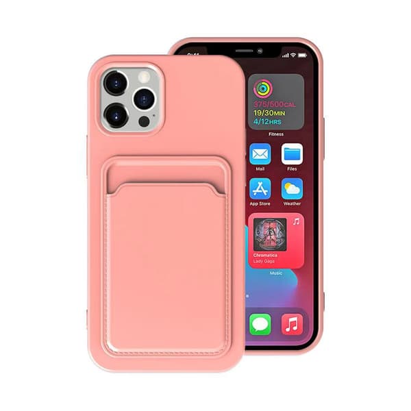 iPhone 13 Pro Max Silicone Case with Card Holder - Pink