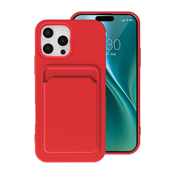 Silicone Case with Card Holder iPhone 16 Pro- Red