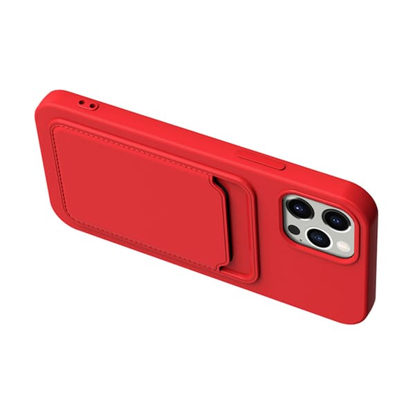 iPhone 14 Pro Max Silikonskal med Korthållare - Röd