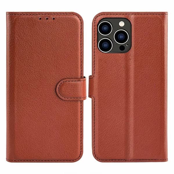 iPhone 15 Pro Max Flip Stand Leather Wallet Case Brown