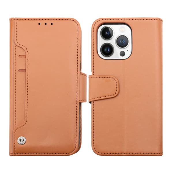 iPhone 14 Pro Plånboksfodral Extra Kortfack Rvelon - Brun