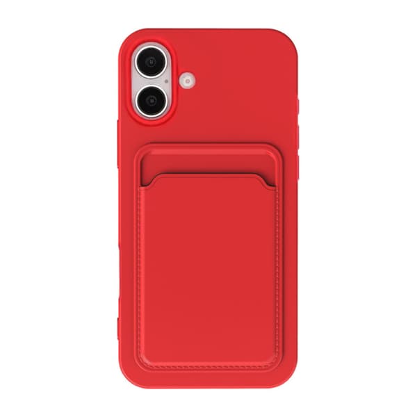 iPhone 16 Silicone Mobile Case with Card Holder - Red