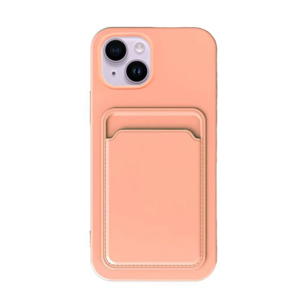 iPhone 14 Plus Silicone Case with Card Holder - Pink