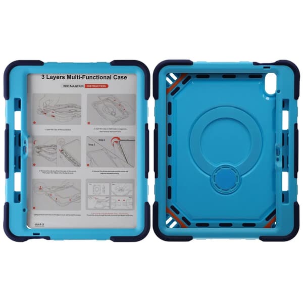 3 Layers multi functional  Laptop Case For iPad 11 2025/10 10.9 2022 Blue (with hand strap)