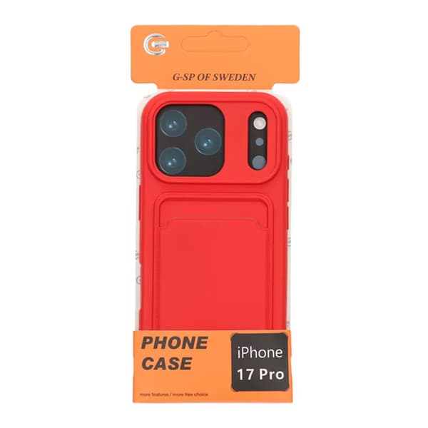 Silicone Mobile Case with Card Holder for iPhone 17 Pro - Red