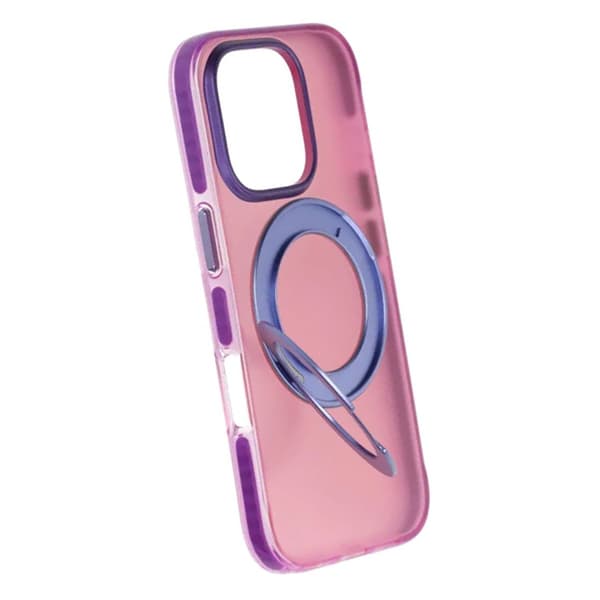 Iridescent Shockproof Case with 360 degree Rotatable Kickstand For iPhone 16 Pro Rose Red